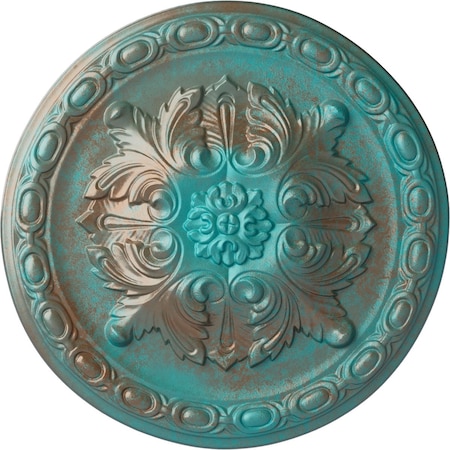 Ekena Millwork Stockport Ceiling Medallion, Hand-Painted Copper Green Patina, 11 3/4"OD x 3/8"P CM12STCGS